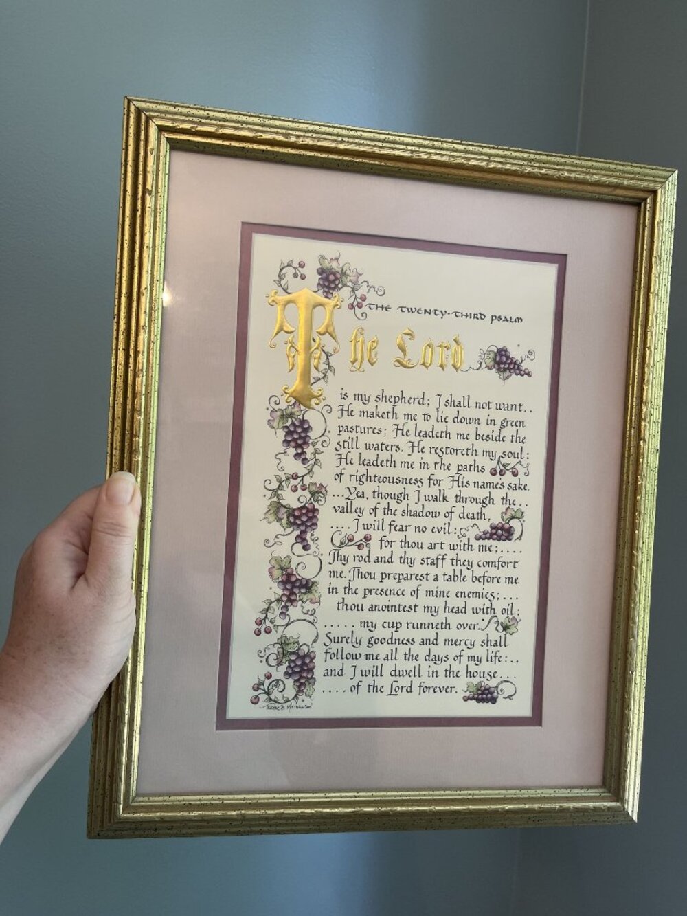Framed 23rd Psalm Gold Lettering Print By Terese B Matthewson Grapevine Design 1